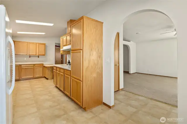 Breakfast nook and kitchen space.