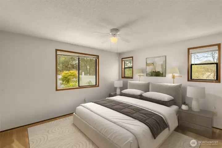 Virtually staged primary bedroom.