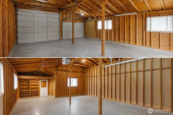 Virtually decluttered garage. In corner next to window there is access to sewer/water.