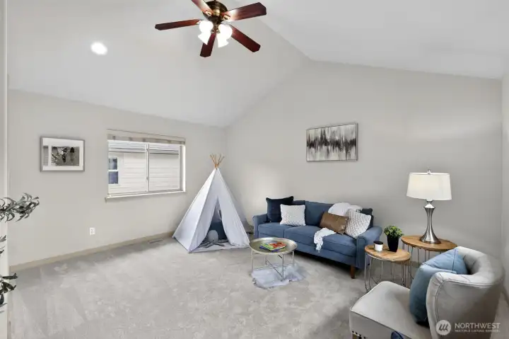 Flexible to fit your lifestyle needs: Bonus/rec room with vaulted ceilings or expansive third guest bedroom.