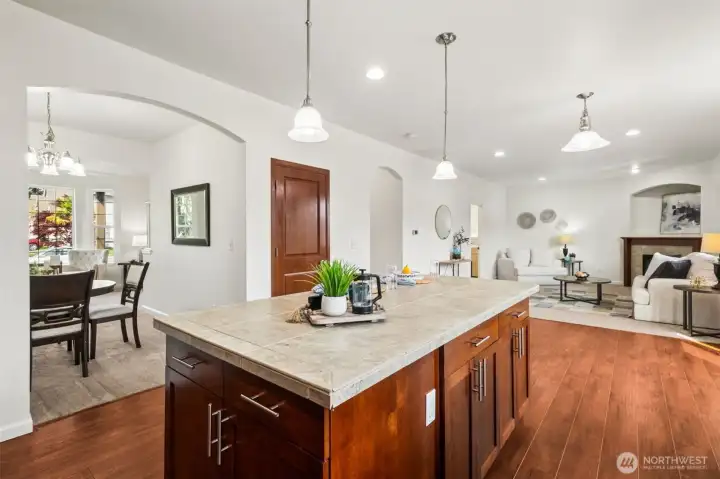 Open-concept living with expansive island seating — ideal for entertaining and everyday living