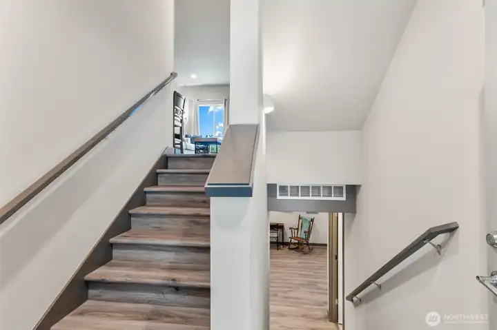 Upstairs to the kitchen and living area or downstairs to the MIL/AirBNB. Upstairs to the kitchen and living area or downstairs to the MIL/AirBNB.