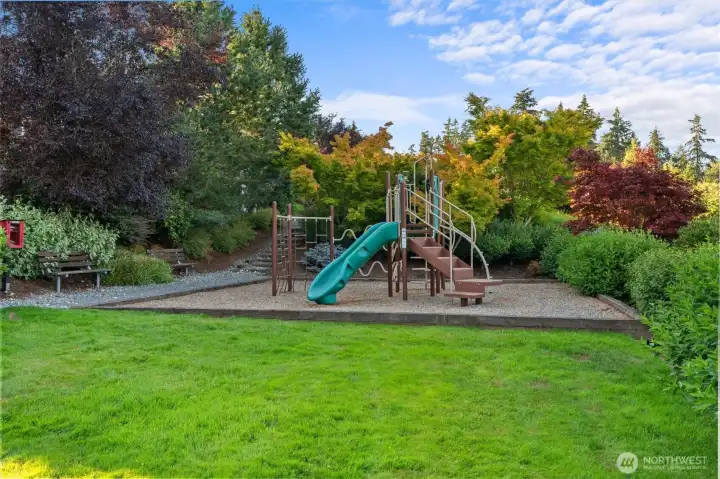 Just a 3-minute walk from home, the neighborhood park opens to a striking Mount Rainier vista framed by the Cascades and Pacific Northwest greenery.
