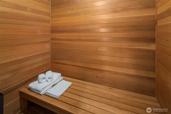 Sauna in primary bathroom