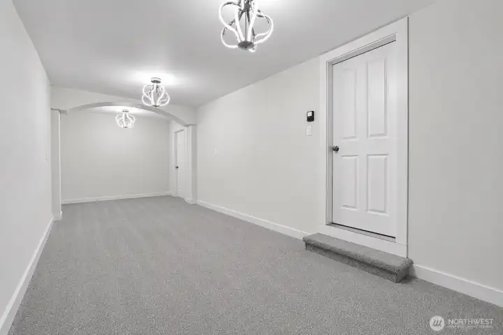 Conversion of main-floor garage space into a bonus room workout room. Conversion of main-floor garage space into a bonus room workout room.