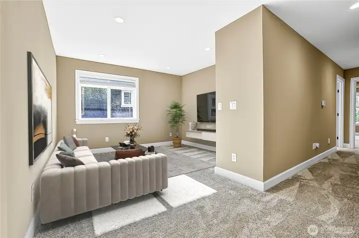 Addition of a partition wall on the second floor to close off a bonus/media room. Addition of a partition wall on the second floor to close off a bonus/media room.