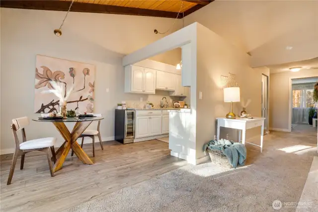 Updated and fresh, you'll love this kitchen that flows into the dining space.