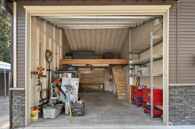 Your massive RV Garage is 16' X 27' and 14' tall also has a built in loft area for more storage!!!!