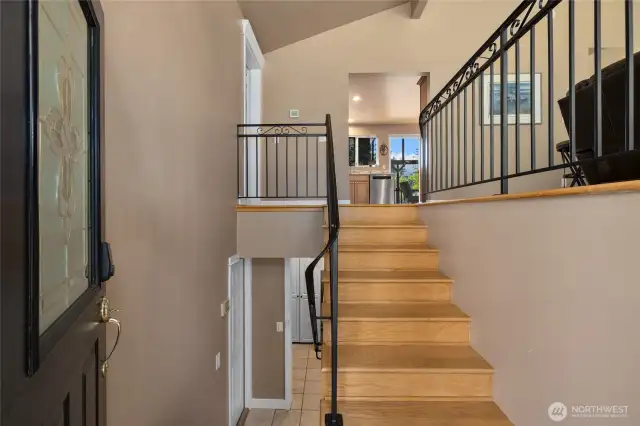 Welcome Home, front entry leading up or downstairs, all REAL hardwood floors.