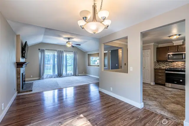From the dining room into the living room.