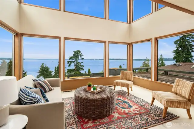 Imagine making this space your own --what a way to greet every day. The view-side windows were all replaced within the last few years. Living room lives large! See all the way to Mount Baker on a clear day.