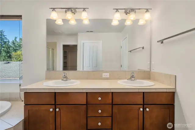 Primary bathroom with dual sinks