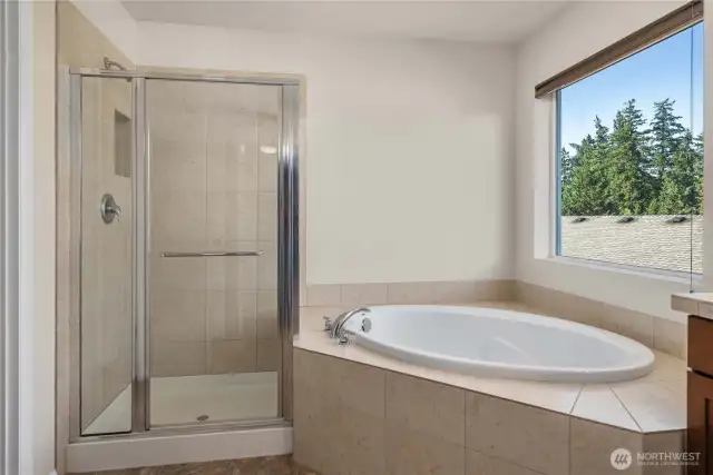 Soaking tub in the Primary bathroom