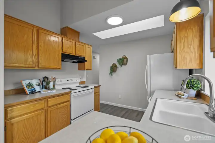 Newer light fixtures and skylight