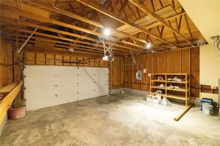 Two car garage with side storage