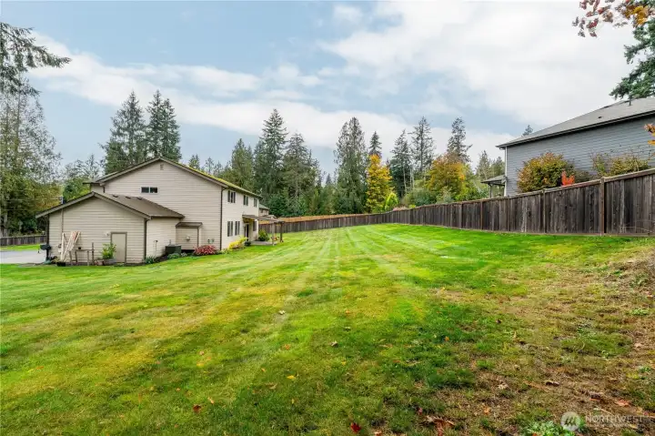 Gentle slope in the backyard up to the fence