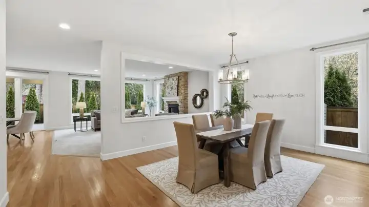 Elegant dining room is situated for entertaining.