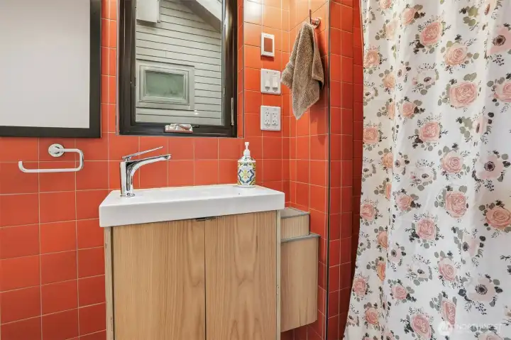 Bathroom with shower.