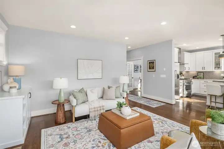 Open, sun-soaked kitchen and family room
