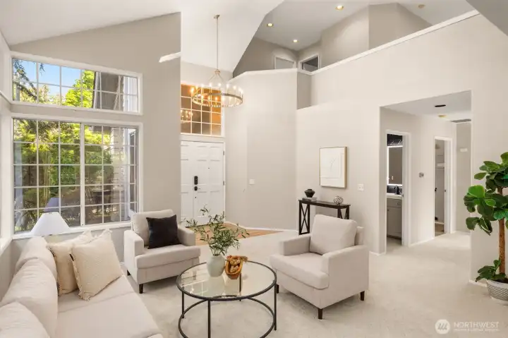 Light-filled living space with vaulted ceilings