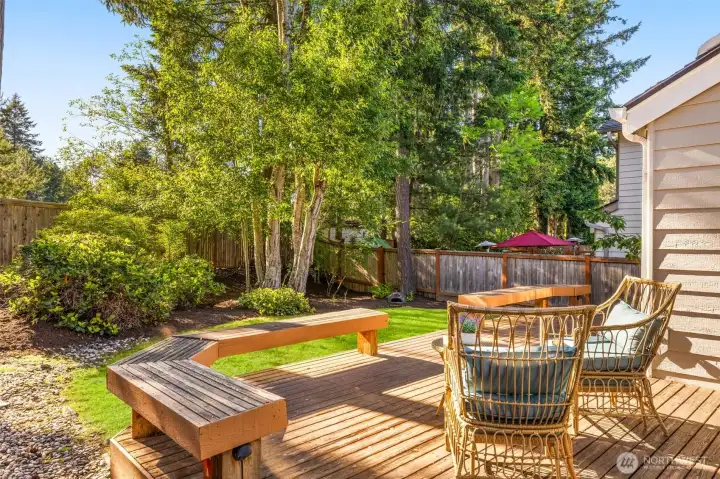 Step out to a peaceful, landscaped outdoor setting