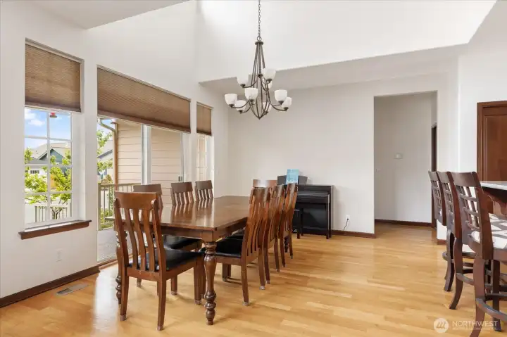 Dining Room as access to an outside patio through the large sliding glass doors.