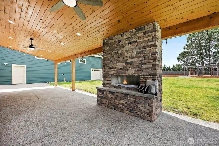 Outdoor Fireplace & Two Remote Control  Ceiling Fans = Multi Season Entertainment Patio Use!