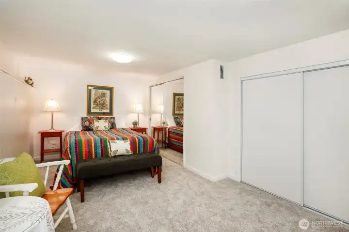 Primary bedroom on lower level has an ensuite full bath,