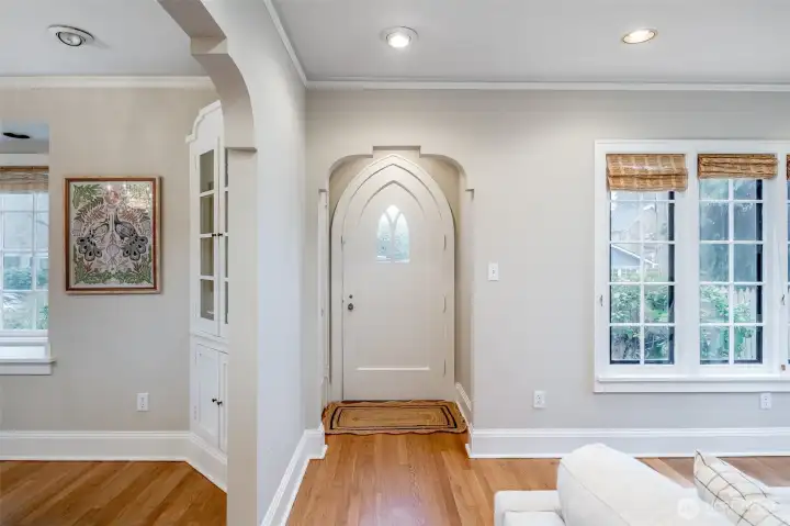 Enjoy the incredible detail of the front door and arches.