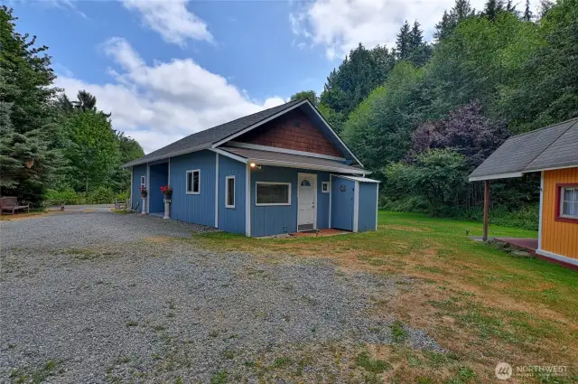 Looking at the back of the home.