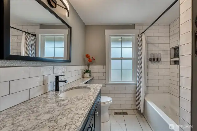 Fully updated full bath upstairs with radiant floor heat