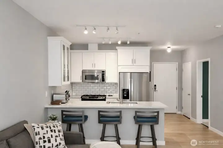 Updated kitchen with bar seating