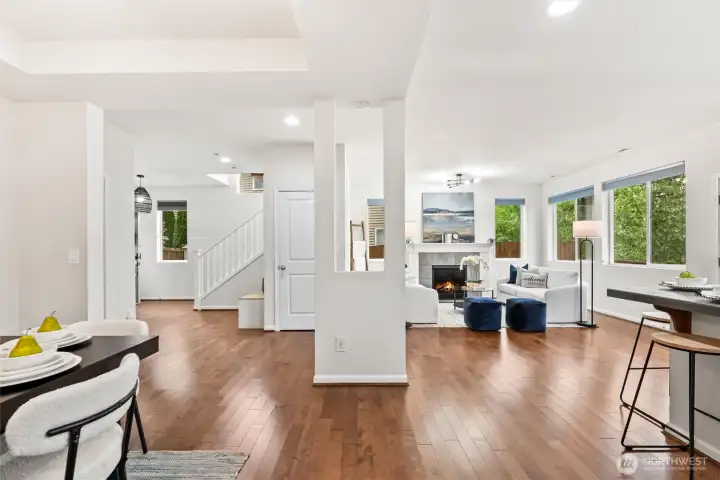 Your living space is surrounded by oversized windows and open sightlines making the home feel bright and airy.