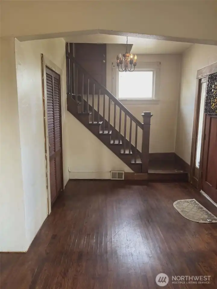 Interior staircase leads to second floor.