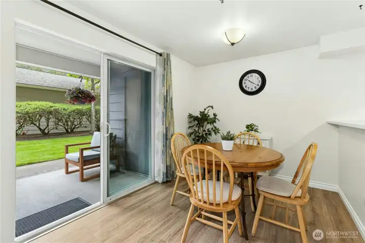The dining room has a sliding door to the covered patio: the perfect place to relax and BBQ!
