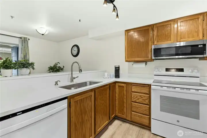 Looking from the kitchen to the dining room.