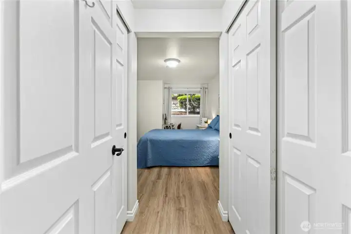 View from primary bath to bedroom.