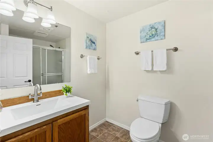 The full bath also has a brand new countertop/sink.