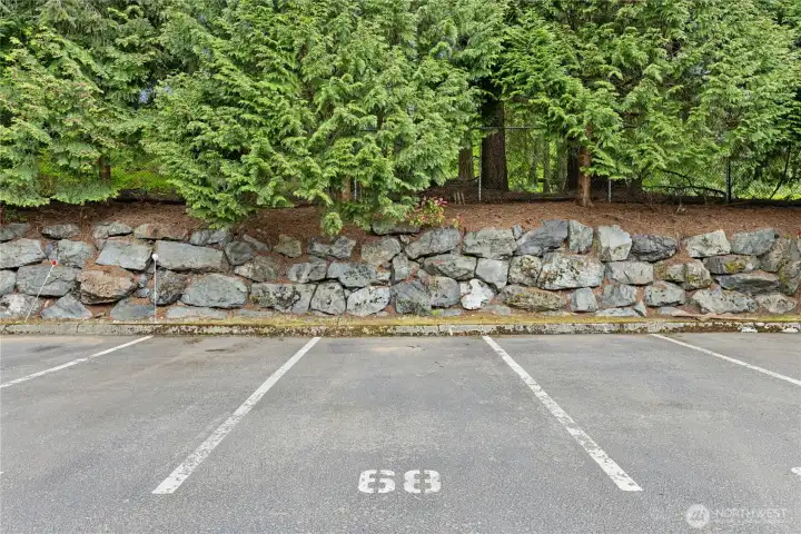 This unit has one of the rare 2nd assigned parking spots! Here is space 68, conveniently located just outside unit D103.