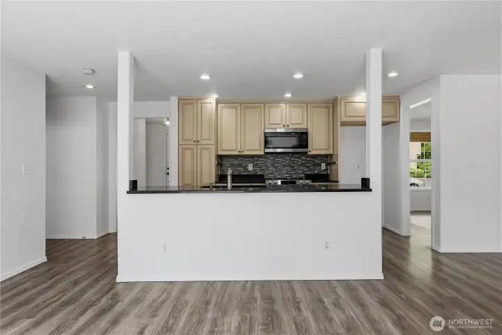 Family room looking at kitchen