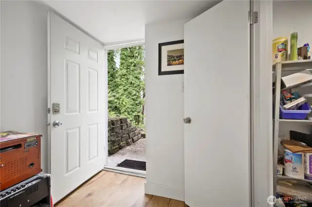Private entrance to downstairs from back thoru