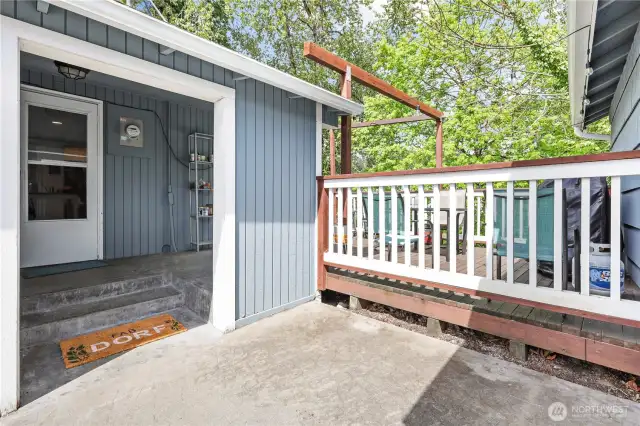 Mud room & patio overlooking the river