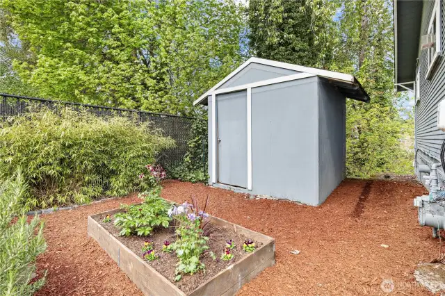 Garden shed with raised beds