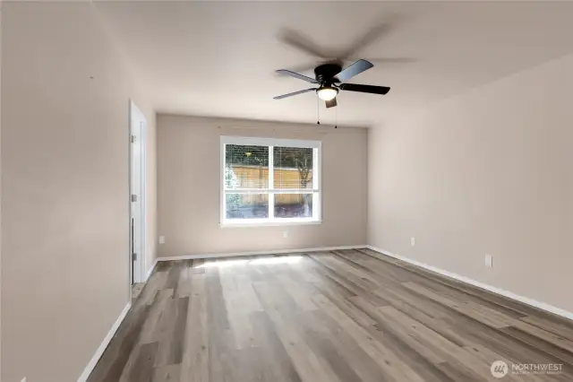 Primary bedroom with bathroom to the left.