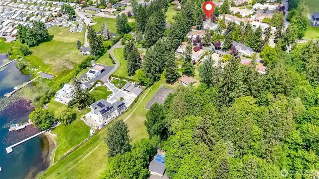The private access to the lake is visible