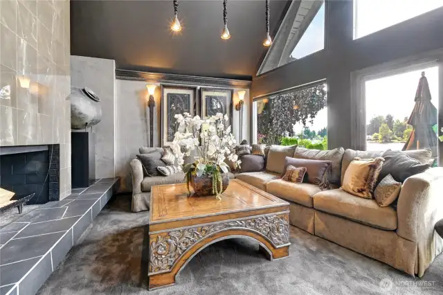 Living room with lake view