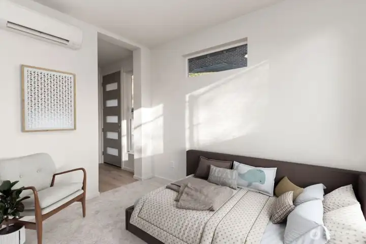 Main floor ADU Bedroom/office. -Virtually staged-pic is of similar unit