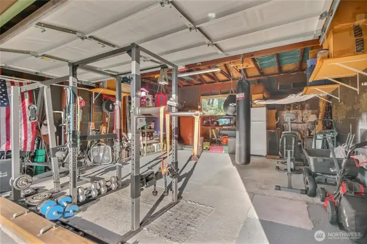 2 car garage. set up as a gym right now.
