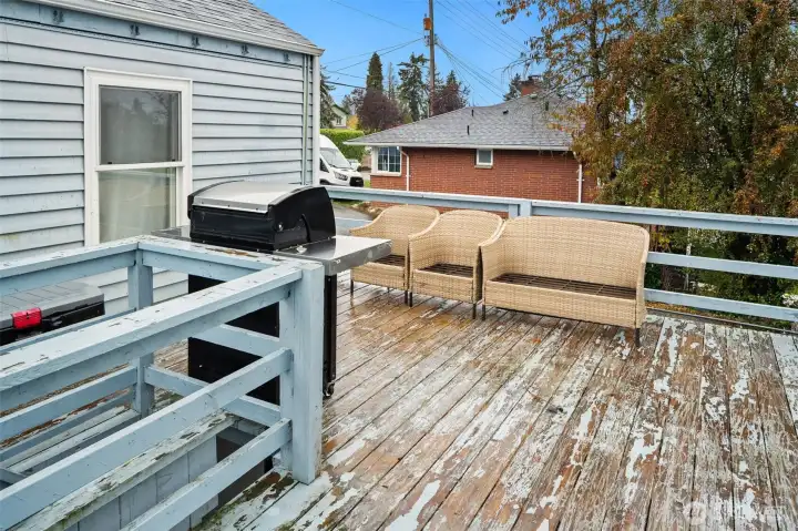 The deck is perfect for gatherings or entertaining.