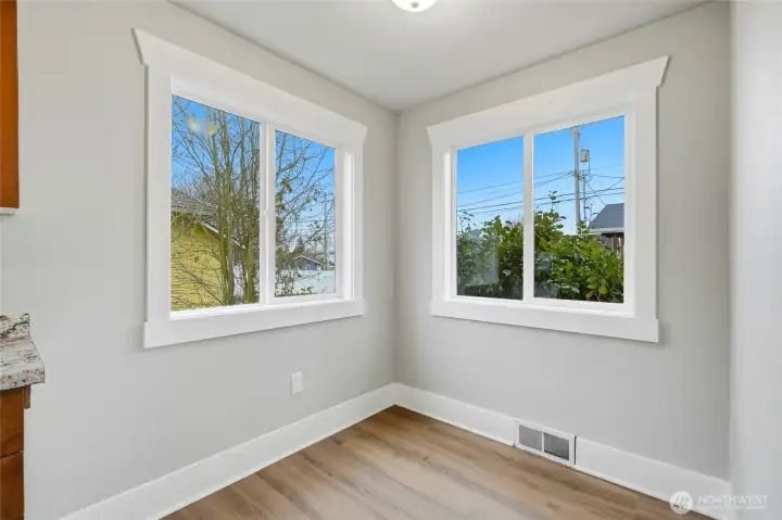 Eating space off kitchen for Dining table or coffee nook.